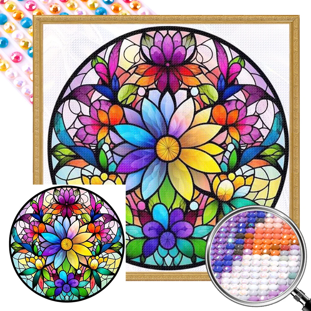 Mandala Pattern 40*40cm(picture) full square drill diamond painting with 4  to 12 colors of AB drill