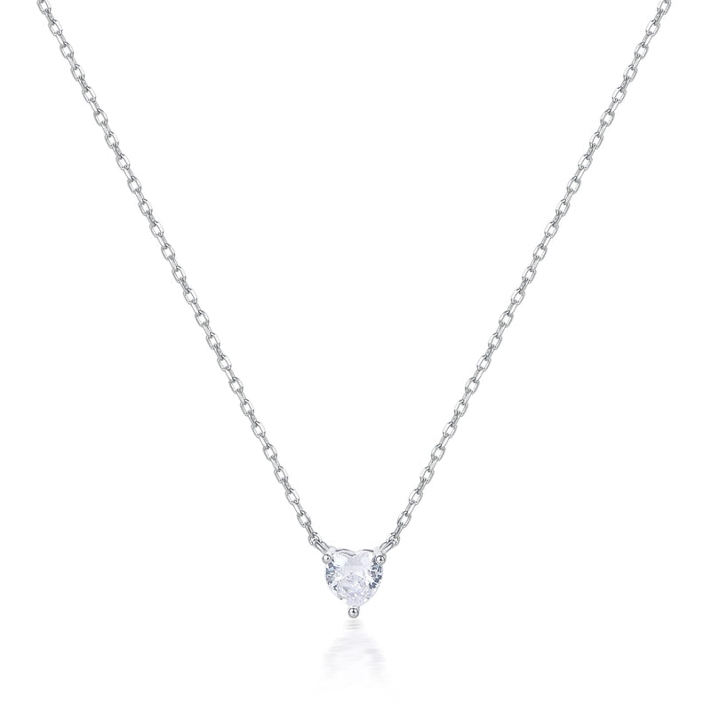 925 Sterling Silver Long-Lasting Plated Zircon Inlay Heart Shape Pendant Necklace