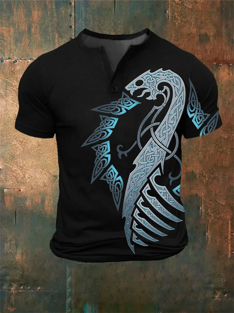 BrosWear Men's Viking Norse Celtic Art Graphic Henley Shirt