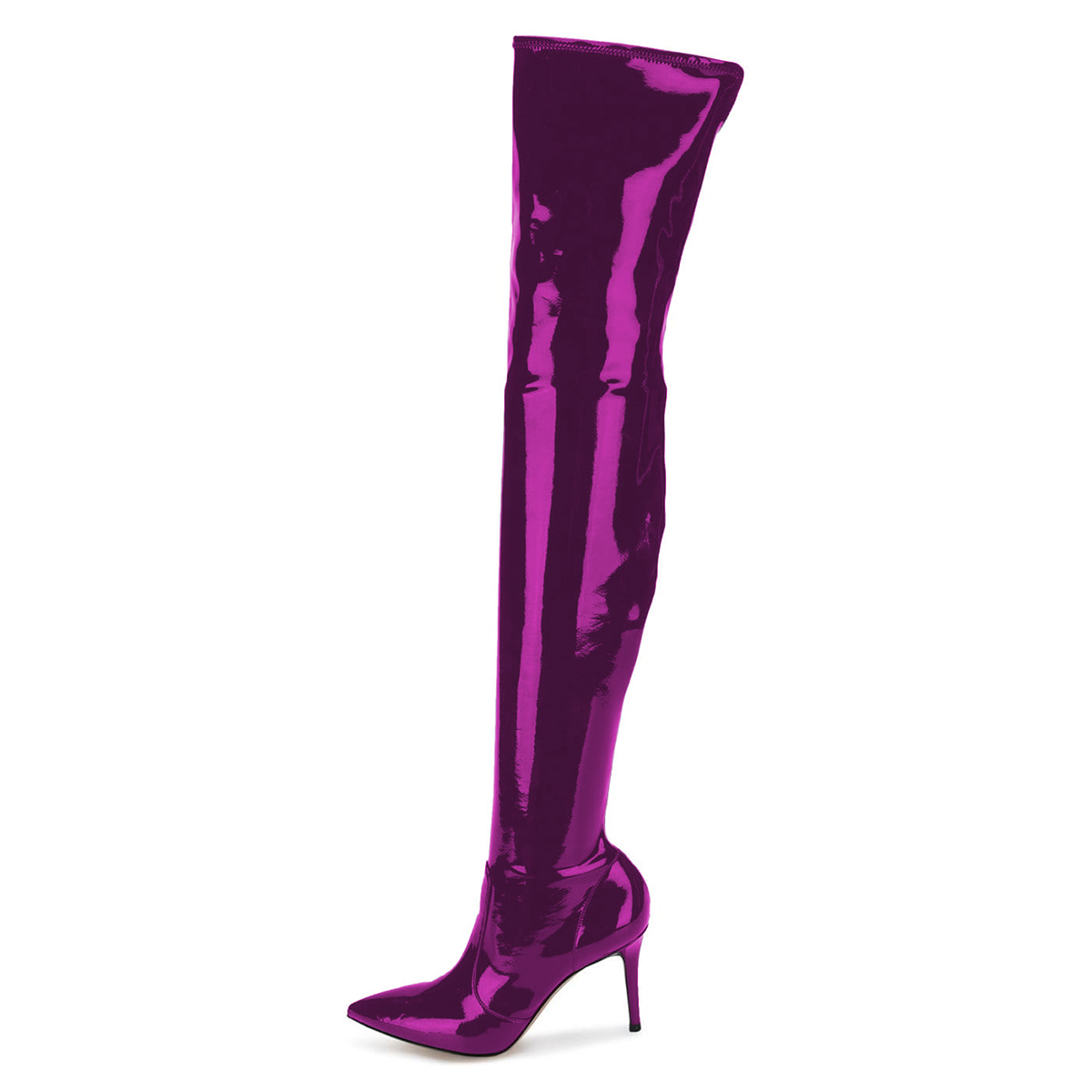 GOOSHOE Purple Patent Leather Pointy Toe Thigh High Heel Boots