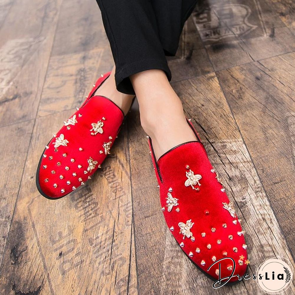 New Fashion Gold Top and Metal Toe Men Velvet Dress shoes italian mens dress shoes Handmade Loafers