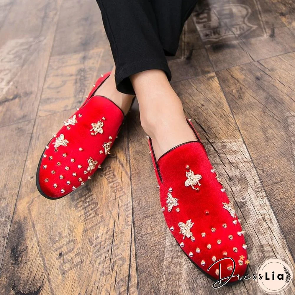 New Fashion Gold Top and Metal Toe Men Velvet Dress shoes italian mens dress shoes Handmade Loafers