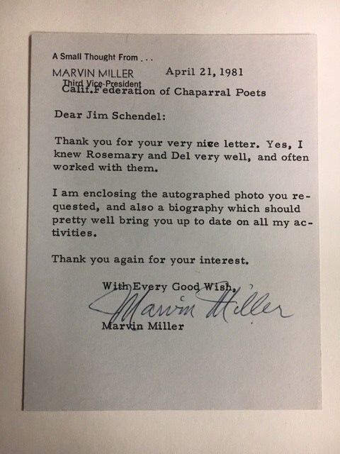 Marvin Miller Radio/Film Actor Forbidden Planet Signed Letter(4 1/4 x 5) COA