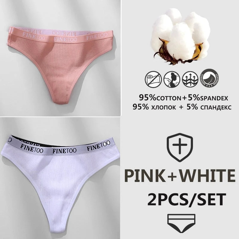 FINETOO 1/2PCS G-string Women Cotton Thongs M-XL Design Letter Femme Underwear Sexy Panties Underpants Thong Pantys Lingerie
