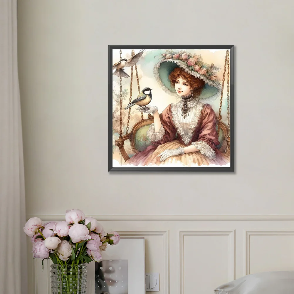 Full Round Diamond Painting 30*30cm - Lady On The Swing