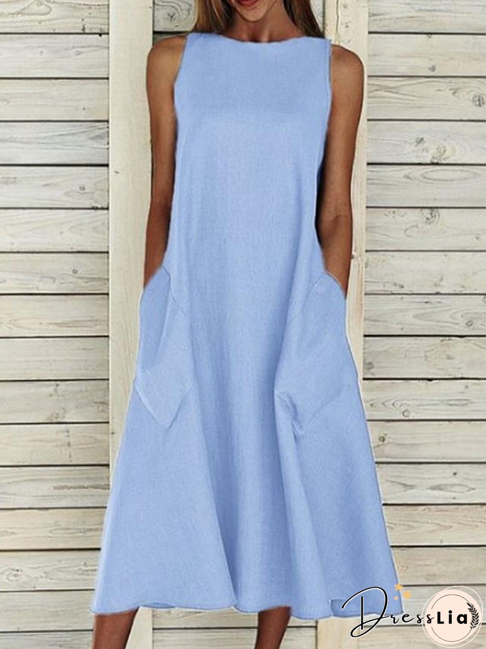 Women's A-Line Dress Midi Dress - Sleeveless Pocket Summer Basic Holiday White Blue Yellow Gray S M L XL XXL