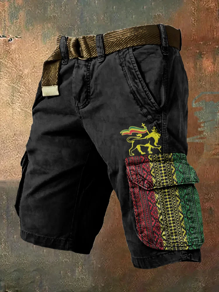 Comstylish Men'S Reggae Lion Art Cargo Shorts