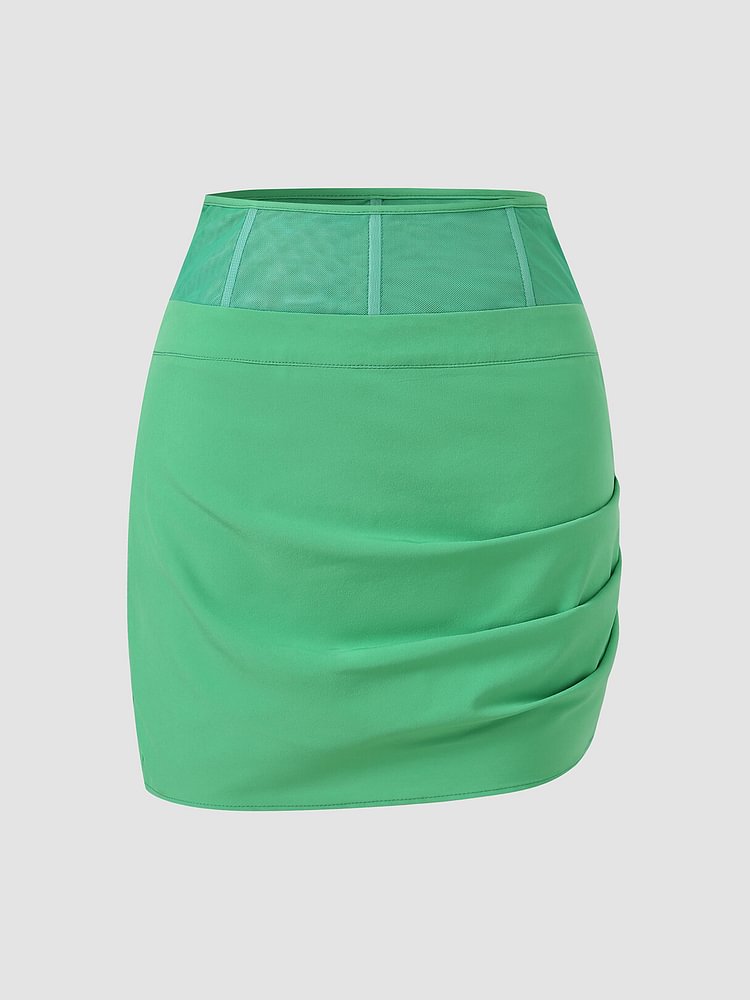 Solid Mesh Stitch Pleated Invisible Zip Mini Skirt - Life is Beautiful for You - SheChoic