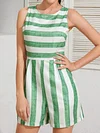 Plain Striped Sleeveless Jumpsuits