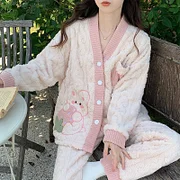 珊瑚绒睡衣女秋冬 加绒加厚睡袍可套头系扣方便穿脱家居服-Digicat 猫电澳洲