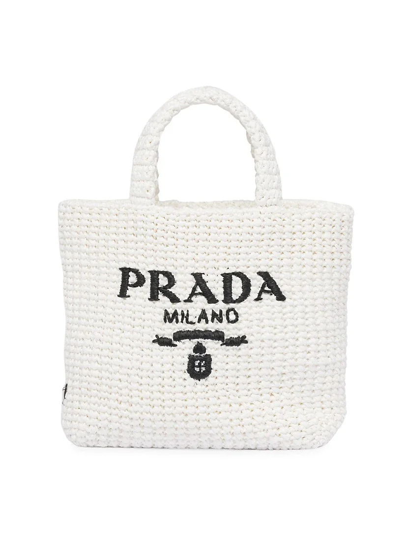 Prada Small Raffia Tote Bag white