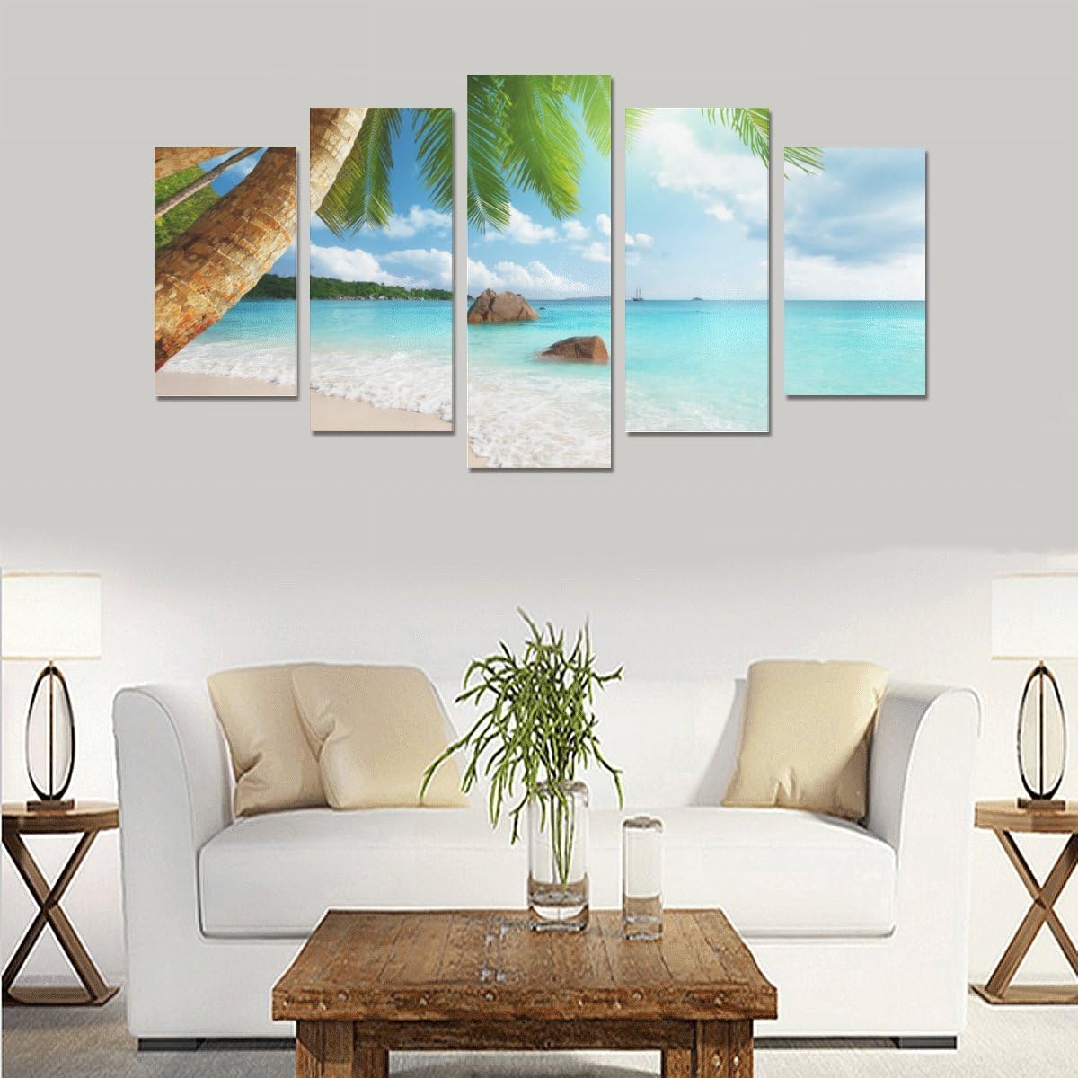 Exquisite Print Ocean Beach?Sycamore Tree Pattern Canvas Wall Art Prints for Corridor Office Living Room Bedroom Home Decorations (No Frame) 5-Pieces - Ready for framing