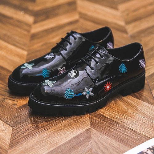 76612 P105 Print Embroidery Trend Casual Leather Shoes-dark style-men's clothing-halloween