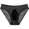 Men's Low Waist Breathable Lace Ultra-Thin Transparent Sexy U-Convex Briefs
