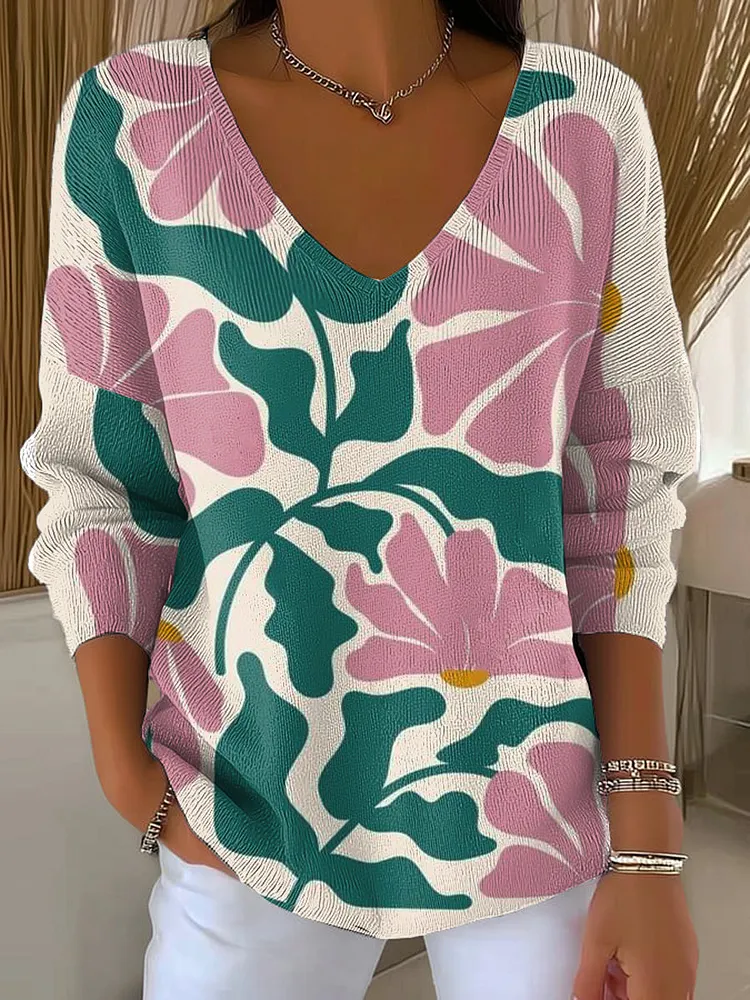 Women's Flowers And Plants Pattern Pullover Sweater