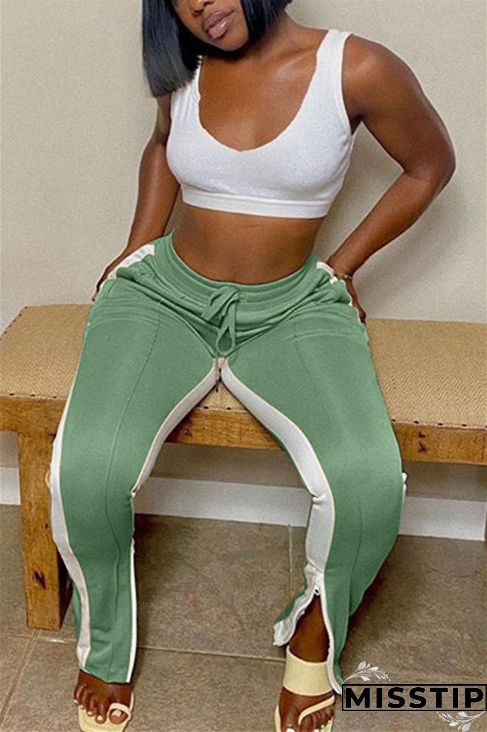 Dark Gray Fashion Casual Regular Patchwork Bottoms