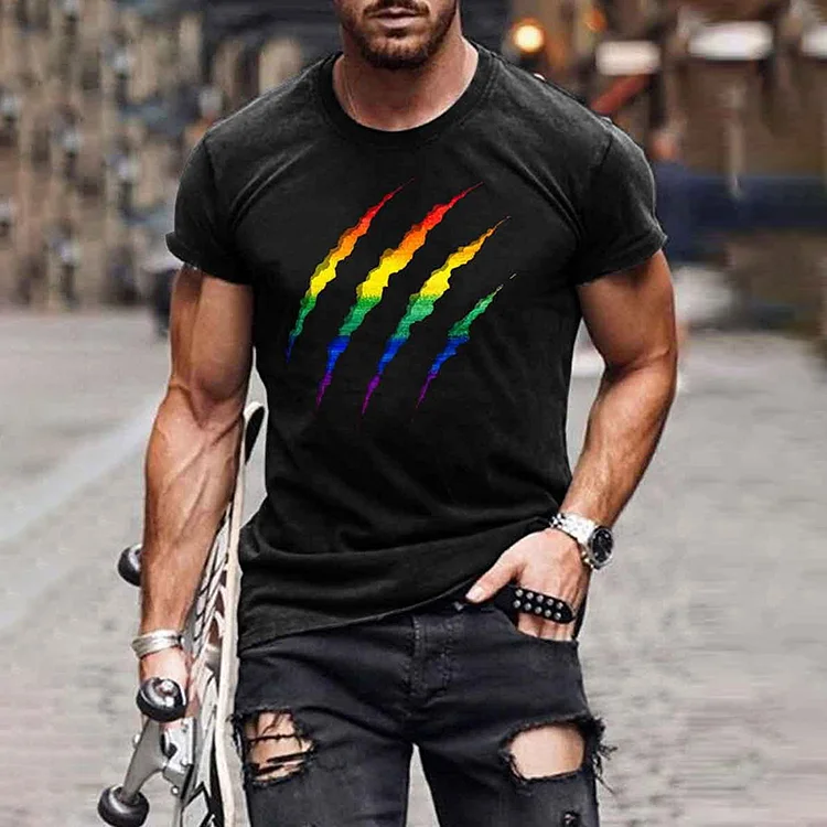 BrosWear Rainbow Paw Print Short Sleeve T-Shirt