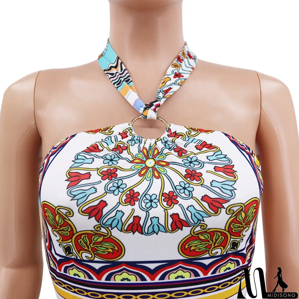 MidiSono - Print Low Back Sexy Slit Halter Long African Dress