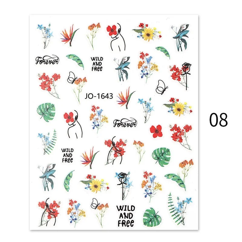 Geometric Lines Flowers Leaves 3D Nail Sticker Figure Woman Face Pattern Special Self Adhesive Nail Art Decals Manicures Sliders-Nail Inspo