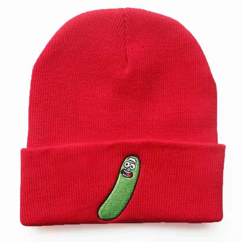 Rick Morty Beanie Cucumber Knit Hat Funny Animation Embroidery Beanie