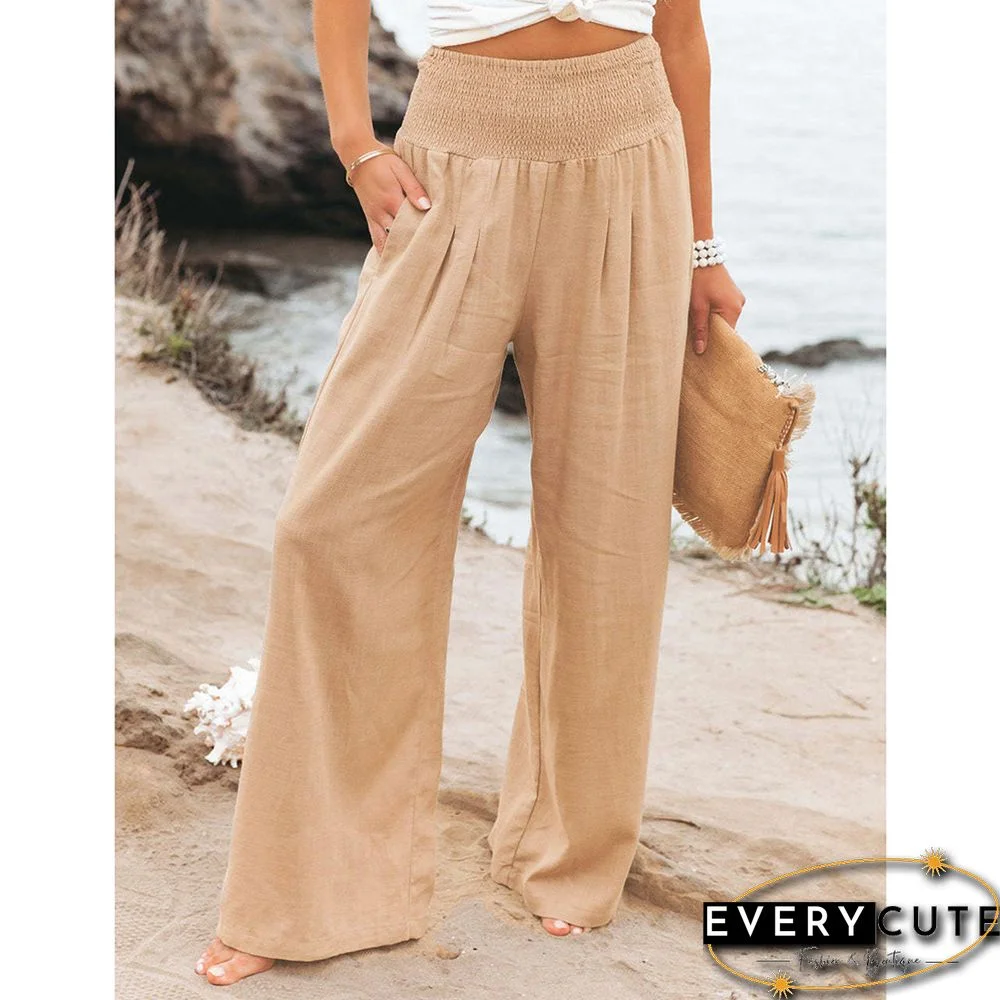 Khaki Pleated High Waist Casual Pants