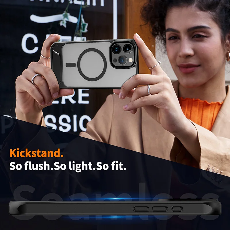 Suitable for iPhone 15 metallic paint matte magnetic invisible oblique holder mobile phone case