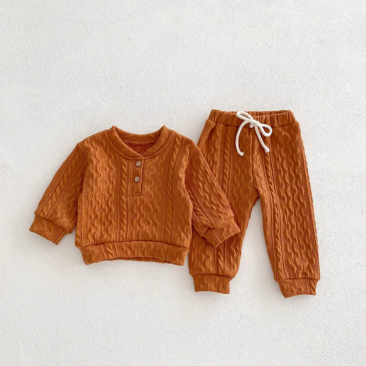 Baby Solid Color Knitted Twist 2 Pieces Set