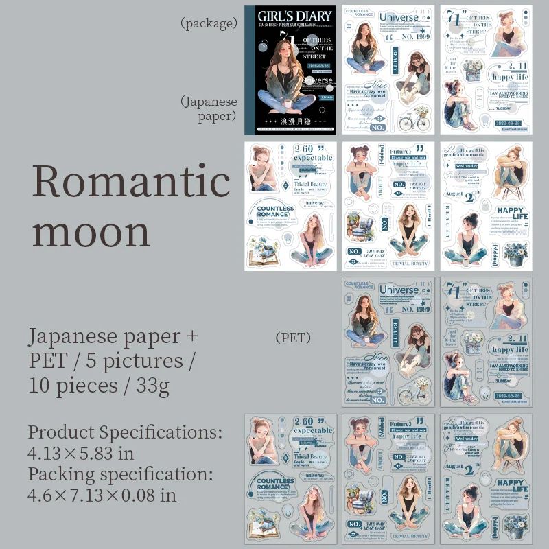 Journalsay Girl's Diary Series Vintage Character English Text Sticker Book