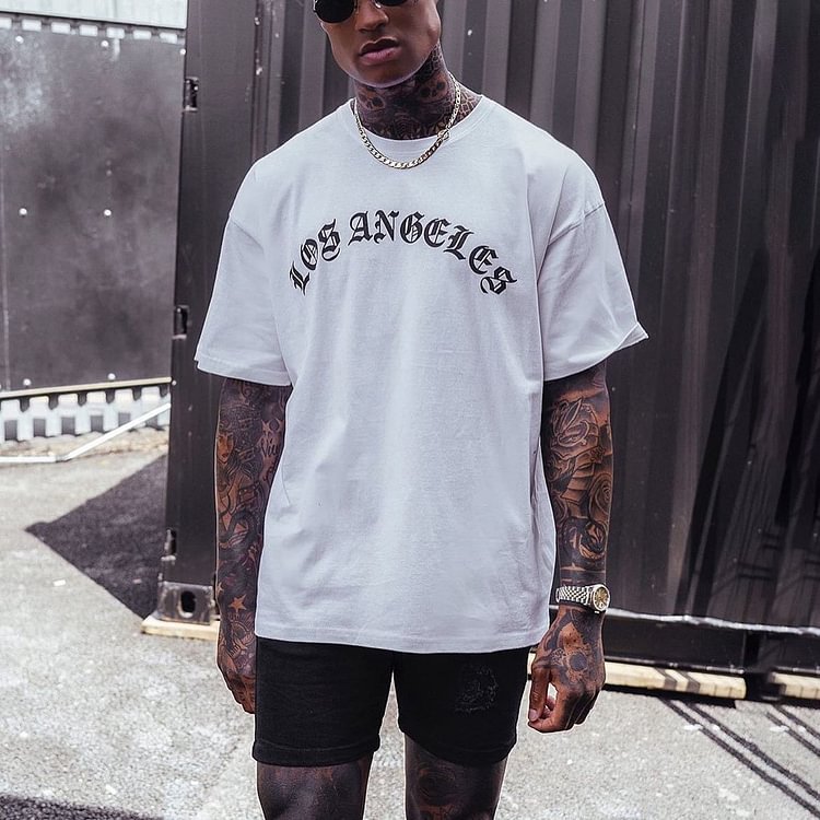 Los Angeles Shirt Mens Vintage round neck printed short-sleeved t-shirts