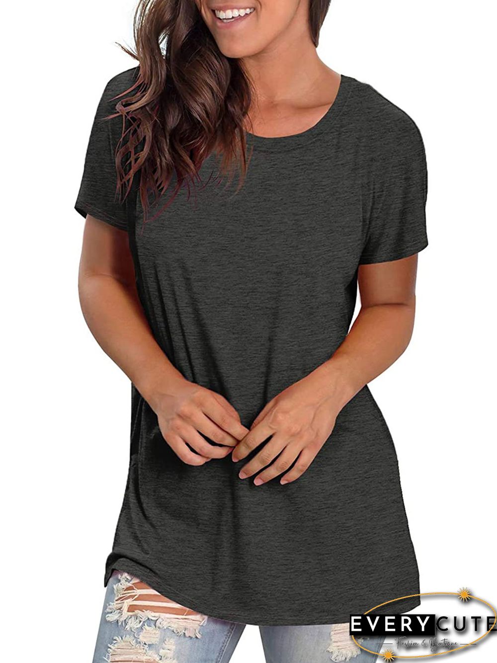 Short Sleeve Cotton-Blend Crew Neck Casual T-shirt