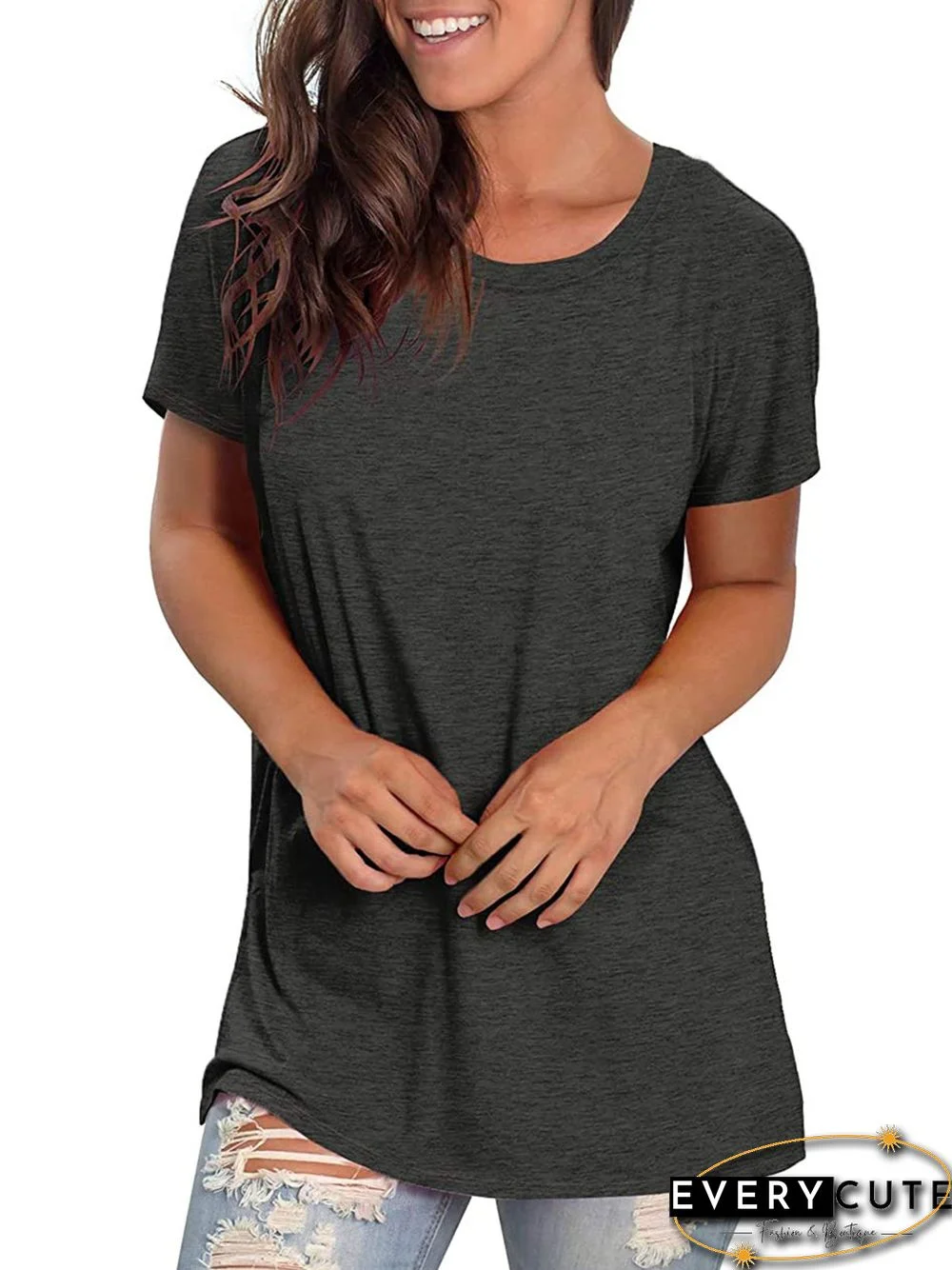 Short Sleeve Cotton-Blend Crew Neck Casual T-shirt
