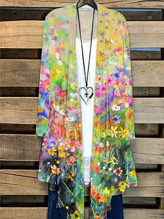 Women's Colorful Floral Print Casual Cardigan
