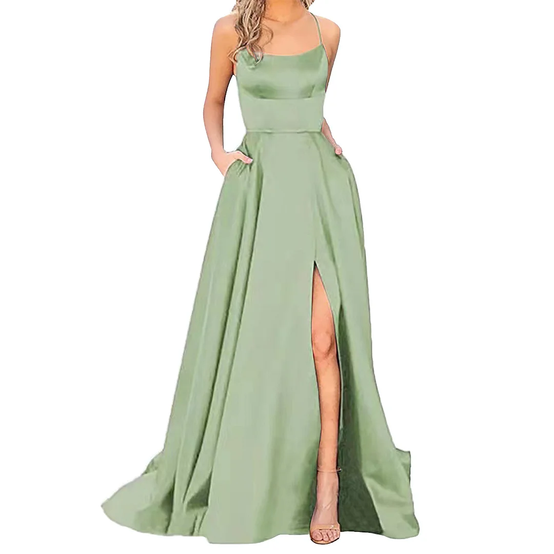 Uveng Uveng Solid-Color Bridesmaids Wear Long Dresses With Thin Shoulders And Girlfriend Fashion Bridesmaids Evening Dress