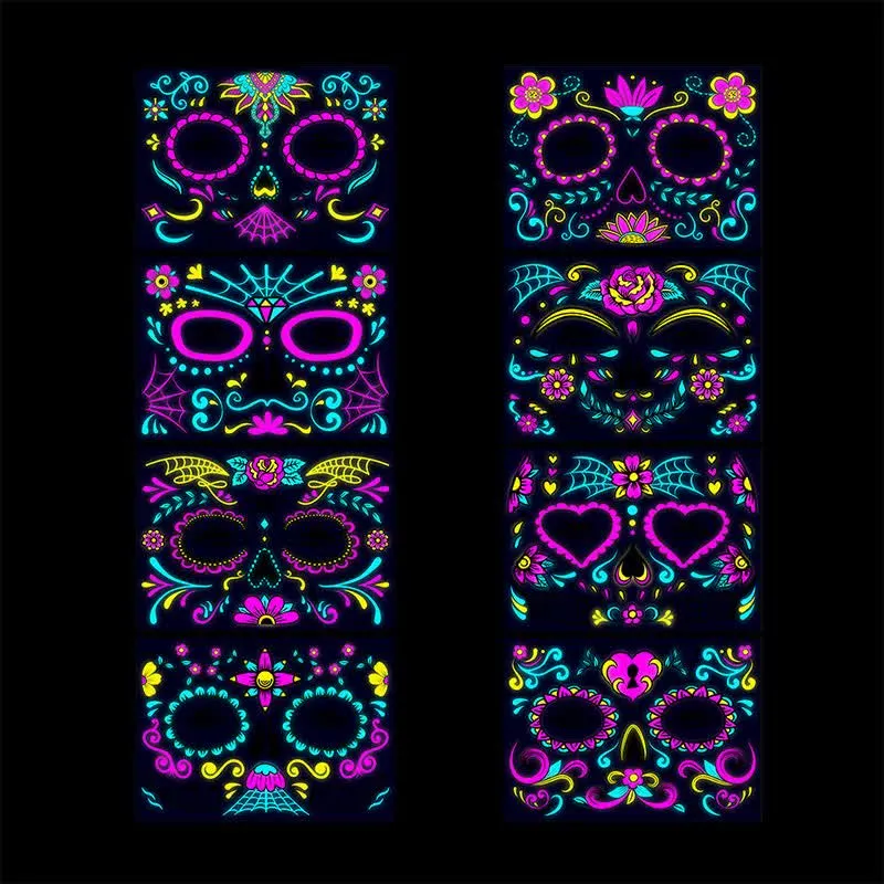 8 Sheets Halloween Funny Luminous Temporary Tattoos Stickers