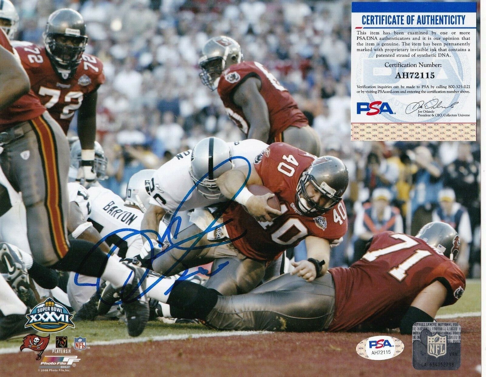 MIKE ALSTOTT TAMPA BAY BUCCANEERS PSA AUTHENTICATED ACTION SIGNED 8x10