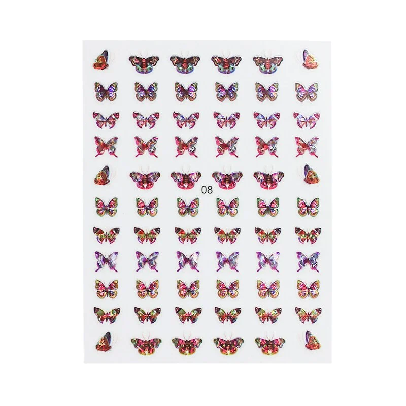 60 Tips Laser Butterfly Nail Stickers Self Adhesive Sliders Colorful Simulation Bronzing Nail Art Stickers for Nails Decoration