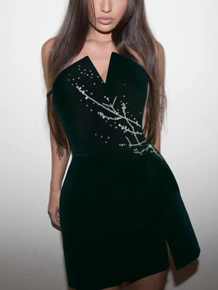 Neosepa-Sexy Off Shoulder Sleeveless Design Pattern Printed Velvet Shift Dress