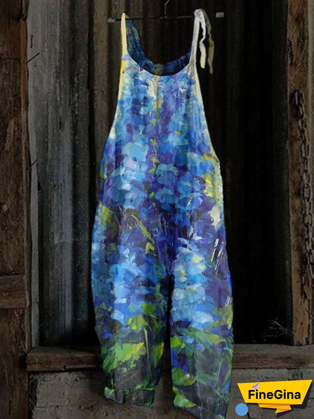 Women's Cotton Linen Sleeveless U-neck Colorful Floral Printed Overalls Jumpsuit