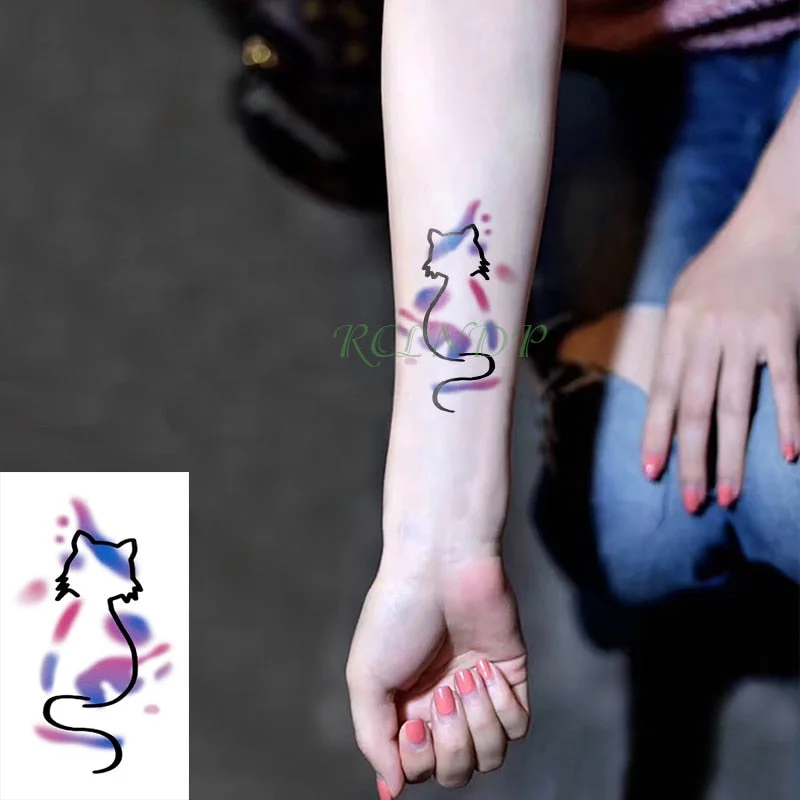 Temporary Tattoo sticker Alice In Wonderland Cheshire Cat Ink painting watercolor flash tatoo fake tatto for men women