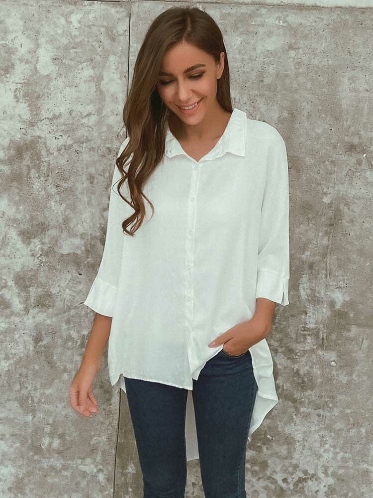 Irregular Solid Color Long Sleeve Lapel Shirt For Women P1609202