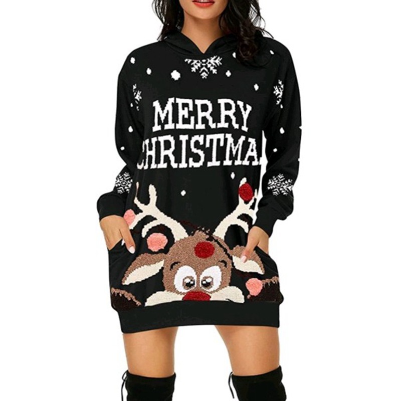  thdmladies Christmas Print Pocket Hoodie thedmladies