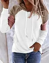 Color Block Lace Up Kangaroo Pocket Sweatshirt