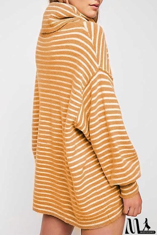 MidiSono - Long Sleeves Striped Mini Sweater Dress
