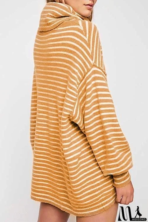 MidiSono - Long Sleeves Striped Mini Sweater Dress