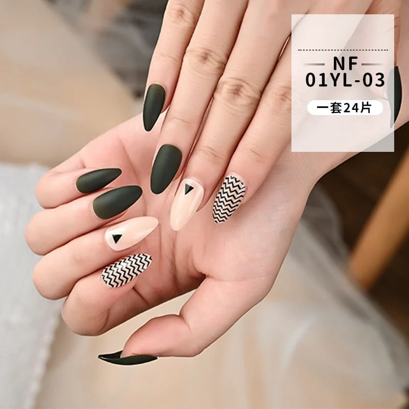 Fashion 24pc/set French Styel Press On False Nail Tips 10 Sizes Fake Nails Full Cover Nail Tips With Nail Adhesive Tab Sticker-Nail Inspo