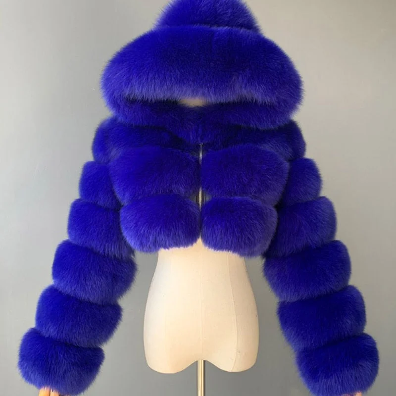 Faux Fur Coats Winter Warm Cropped Fluffy Jacket Coat Parkas Women Oversize Outerwear Ladies Female Soft with Hooded Coats