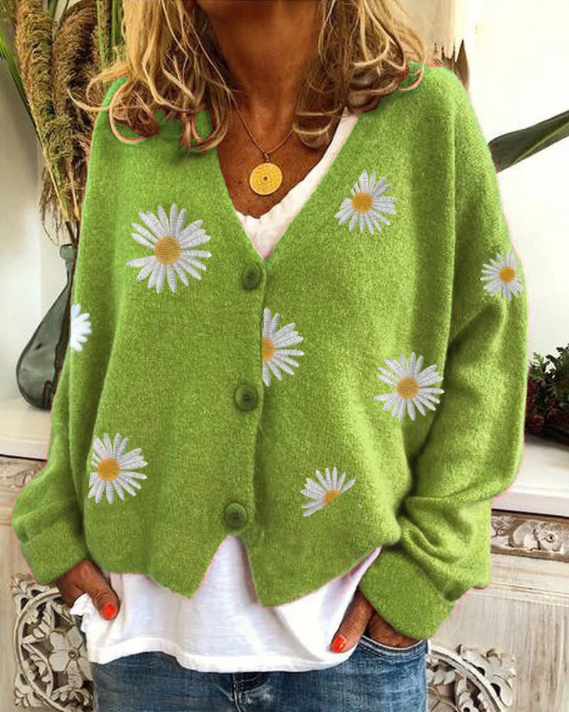 Women Daisy Knitted Loose Casual Cardigans