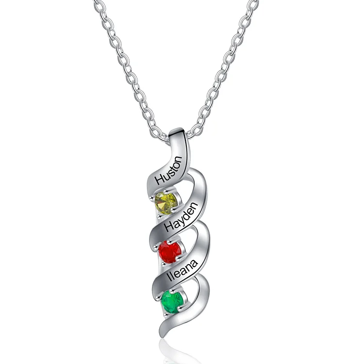Personalized Mother Necklace Cascading Pendant with 3 Birthstones Mother's Day