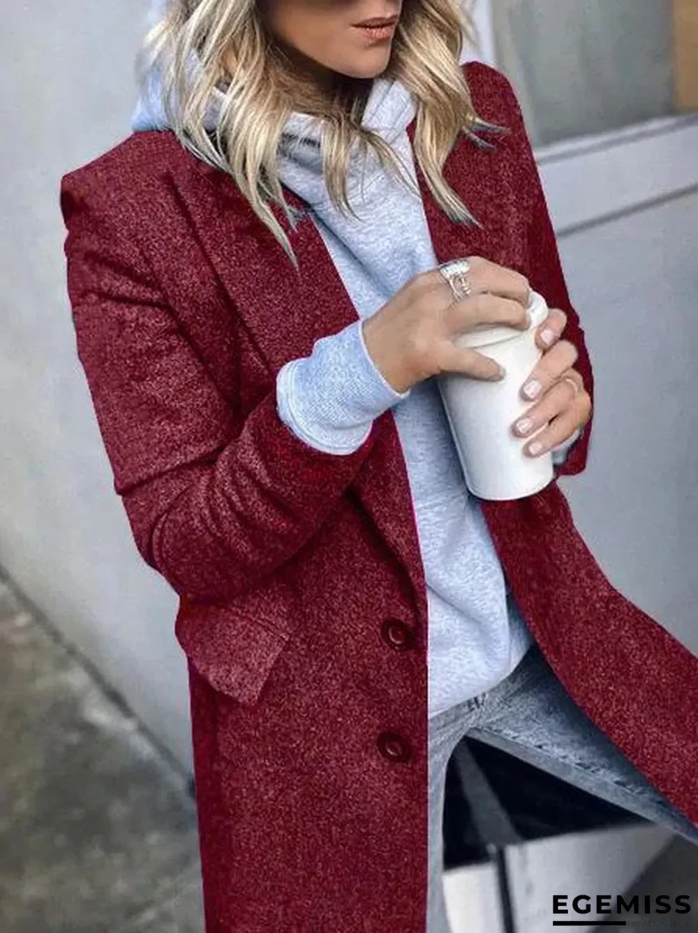 Fashion Lapel Mid-length Solid Color Woolen Coat | EGEMISS