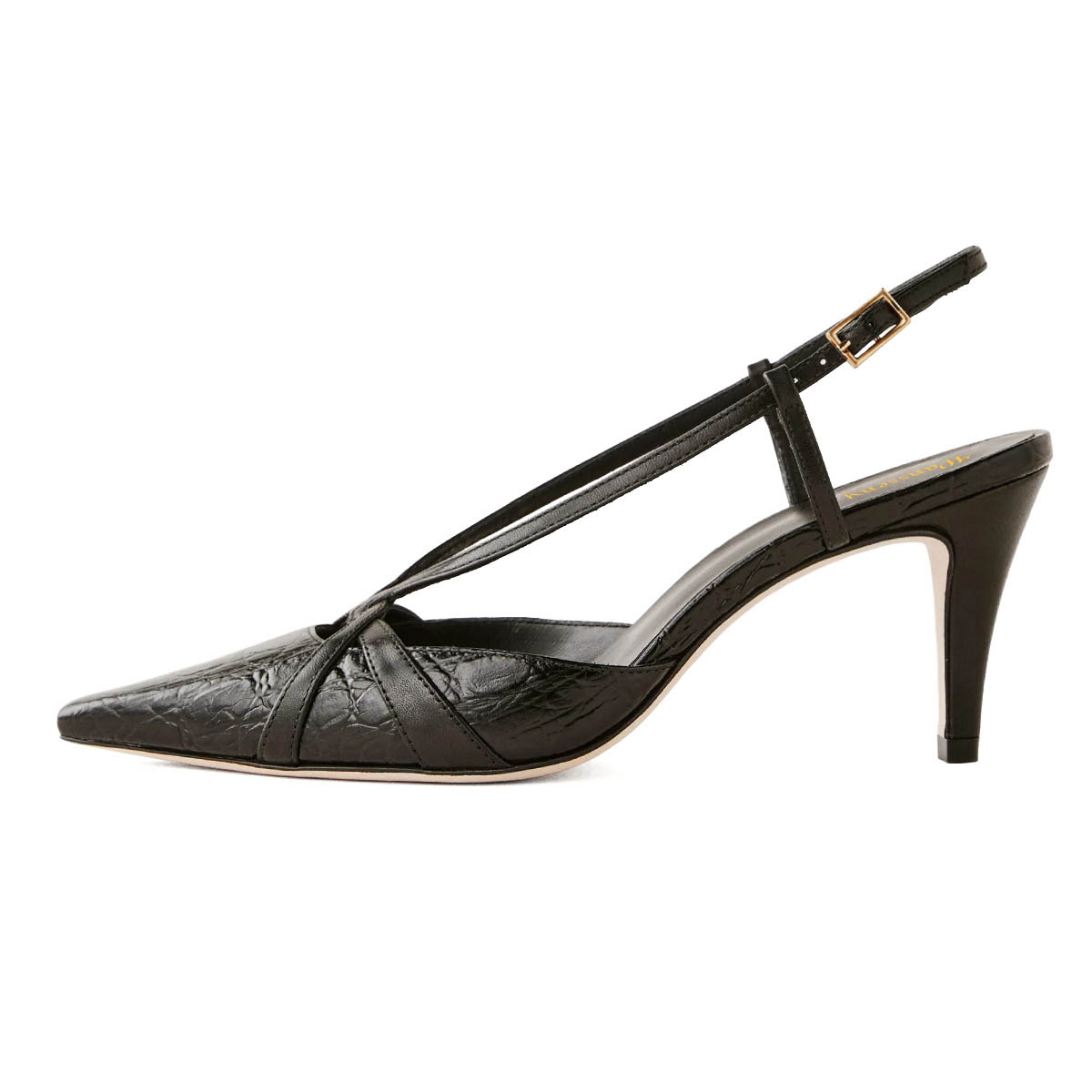 Black Faux Leather Pointed Toe Pencil Heel Slingback Shoes for Women Nicepairs